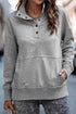 Ribbed Hem Snap Button Neckline Sweatshirt with Pocket