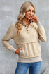 Ribbed Hem Snap Button Neckline Sweatshirt with Pocket