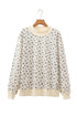 Ribbed High Neck Patchwork Floral Print Baggy Pullover Sweatshirt