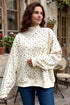 Ribbed High Neck Patchwork Floral Print Baggy Pullover Sweatshirt