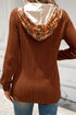 Ribbed Knit Asymmetrical Hem Plaid Detail Hoodie