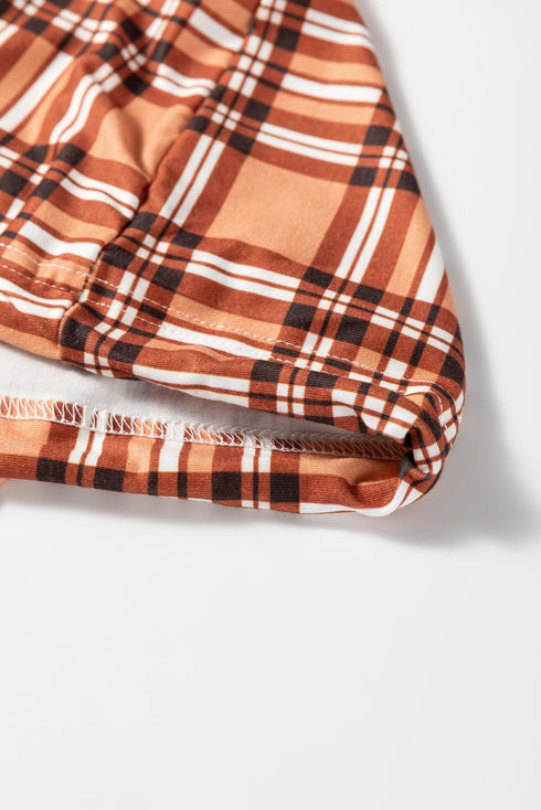 Ribbed Knit Asymmetrical Hem Plaid Detail Hoodie