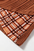 Ribbed Knit Asymmetrical Hem Plaid Detail Hoodie