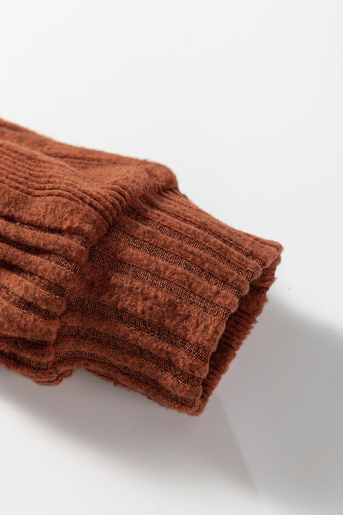 Ribbed Knit Asymmetrical Hem Plaid Detail Hoodie