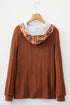 Ribbed Knit Asymmetrical Hem Plaid Detail Hoodie