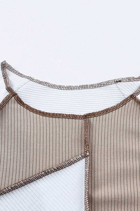 Ribbed Knit Asymmetrical Panel Long Sleeve Top