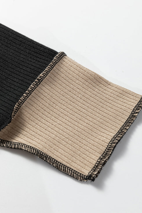 Ribbed Knit Asymmetrical Panel Long Sleeve Top