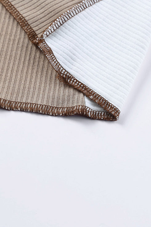 Ribbed Knit Asymmetrical Panel Long Sleeve Top