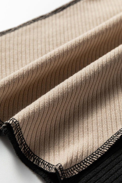 Ribbed Knit Asymmetrical Panel Long Sleeve Top