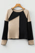 Ribbed Knit Asymmetrical Panel Long Sleeve Top