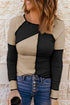 Ribbed Knit Asymmetrical Panel Long Sleeve Top