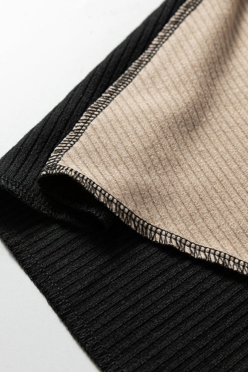 Ribbed Knit Asymmetrical Panel Long Sleeve Top