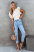 Ribbed Knit Bodice With Dotty Mesh Ruffle Sleeves Top