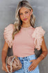 Ribbed Knit Bodice With Dotty Mesh Ruffle Sleeves Top