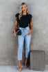 Ribbed Knit Bodice With Dotty Mesh Ruffle Sleeves Top