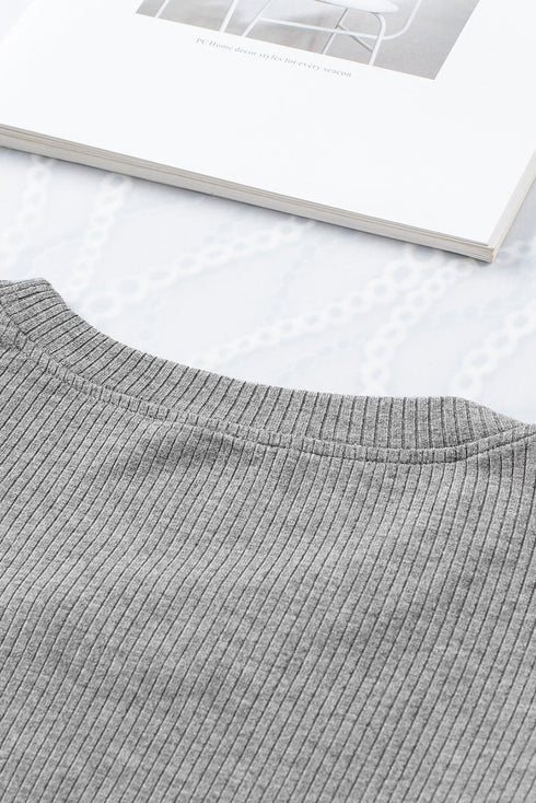 Ribbed Knit Bodice With Dotty Mesh Ruffle Sleeves Top