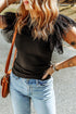 Ribbed Knit Bodice With Dotty Mesh Ruffle Sleeves Top