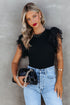 Ribbed Knit Bodice With Dotty Mesh Ruffle Sleeves Top