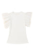 Ribbed Knit Bodice With Dotty Mesh Ruffle Sleeves Top