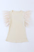 Ribbed Knit Bodice With Dotty Mesh Ruffle Sleeves Top