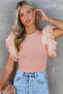 Ribbed Knit Bodice With Dotty Mesh Ruffle Sleeves Top