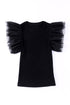 Ribbed Knit Bodice With Dotty Mesh Ruffle Sleeves Top