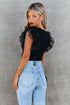 Ribbed Knit Bodice With Dotty Mesh Ruffle Sleeves Top