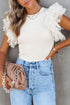 Ribbed Knit Bodice With Dotty Mesh Ruffle Sleeves Top