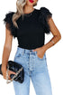 Ribbed Knit Bodice With Dotty Mesh Ruffle Sleeves Top