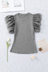 Ribbed Knit Bodice With Dotty Mesh Ruffle Sleeves Top
