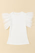 Ribbed Knit Bodice With Dotty Mesh Ruffle Sleeves Top