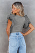 Ribbed Knit Bodice With Dotty Mesh Ruffle Sleeves Top