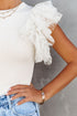 Ribbed Knit Bodice With Dotty Mesh Ruffle Sleeves Top