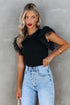 Ribbed Knit Bodice With Dotty Mesh Ruffle Sleeves Top