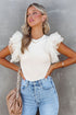 Ribbed Knit Bodice With Dotty Mesh Ruffle Sleeves Top