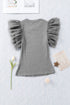 Ribbed Knit Bodice With Dotty Mesh Ruffle Sleeves Top