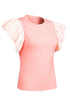 Ribbed Knit Bodice With Dotty Mesh Ruffle Sleeves Top