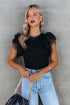 Ribbed Knit Bodice With Dotty Mesh Ruffle Sleeves Top
