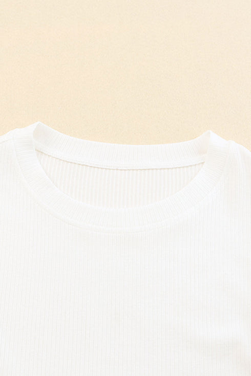Ribbed Knit Bodice With Dotty Mesh Ruffle Sleeves Top