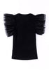 Ribbed Knit Bodice With Dotty Mesh Ruffle Sleeves Top