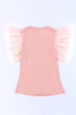 Ribbed Knit Bodice With Dotty Mesh Ruffle Sleeves Top