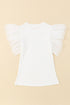 Ribbed Knit Bodice With Dotty Mesh Ruffle Sleeves Top