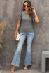 Ribbed Knit Bodice With Dotty Mesh Ruffle Sleeves Top