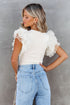Ribbed Knit Bodice With Dotty Mesh Ruffle Sleeves Top