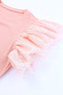Ribbed Knit Bodice With Dotty Mesh Ruffle Sleeves Top