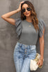 Ribbed Knit Bodice With Dotty Mesh Ruffle Sleeves Top