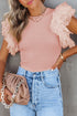 Ribbed Knit Bodice With Dotty Mesh Ruffle Sleeves Top