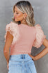 Ribbed Knit Bodice With Dotty Mesh Ruffle Sleeves Top