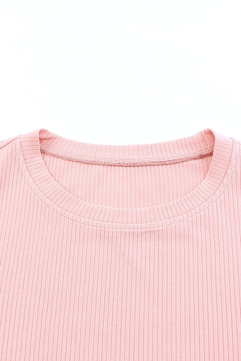 Ribbed Knit Bodice With Dotty Mesh Ruffle Sleeves Top