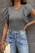 Ribbed Knit Bodice With Dotty Mesh Ruffle Sleeves Top